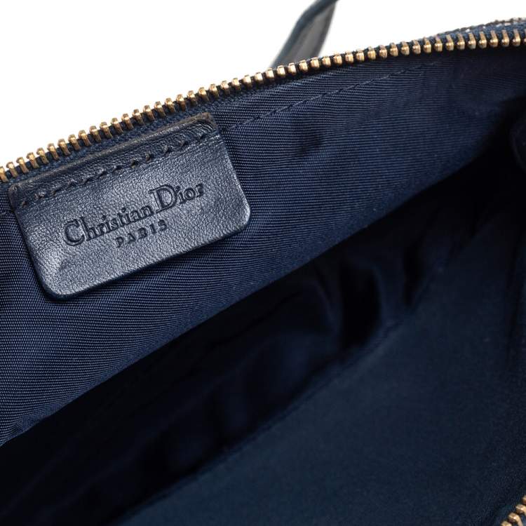 Pre Owned Dior Navy Blue/Grey Oblique Canvas and Leather Saddle Pochette Bag