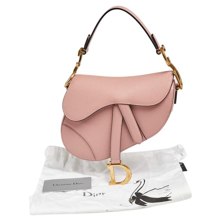 Pre Owned Dior Pink Grained Leather Saddle Bag