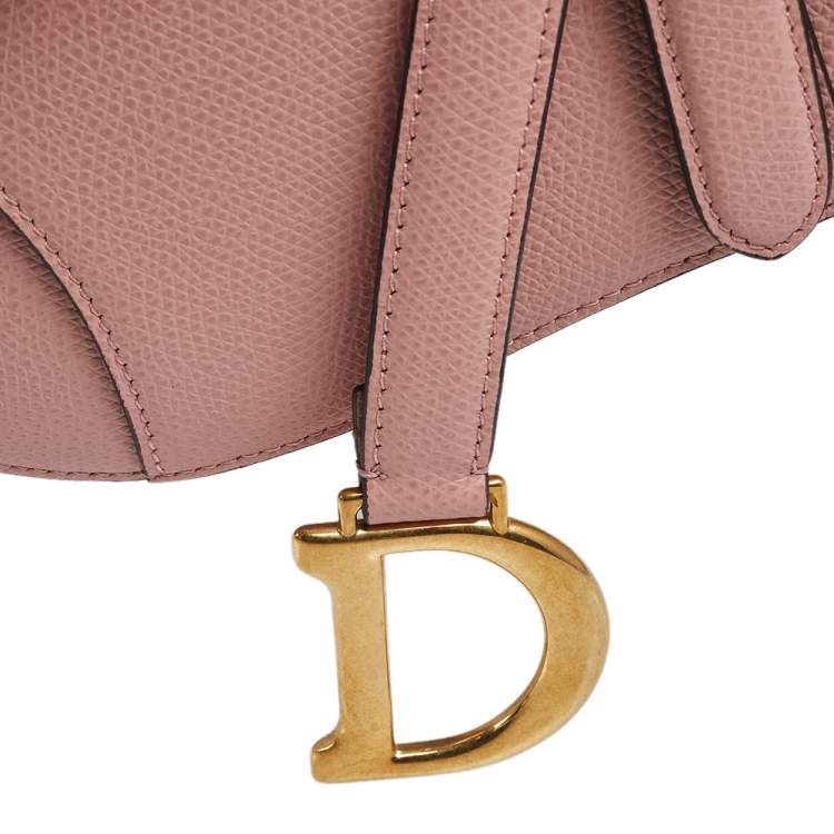 Pre Owned Dior Pink Grained Leather Saddle Bag