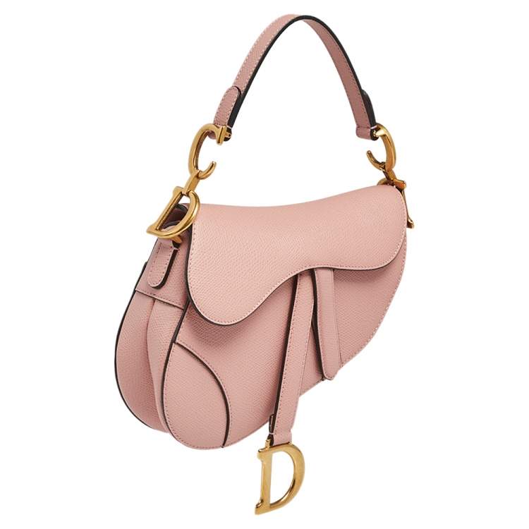 Pre Owned Dior Pink Grained Leather Saddle Bag