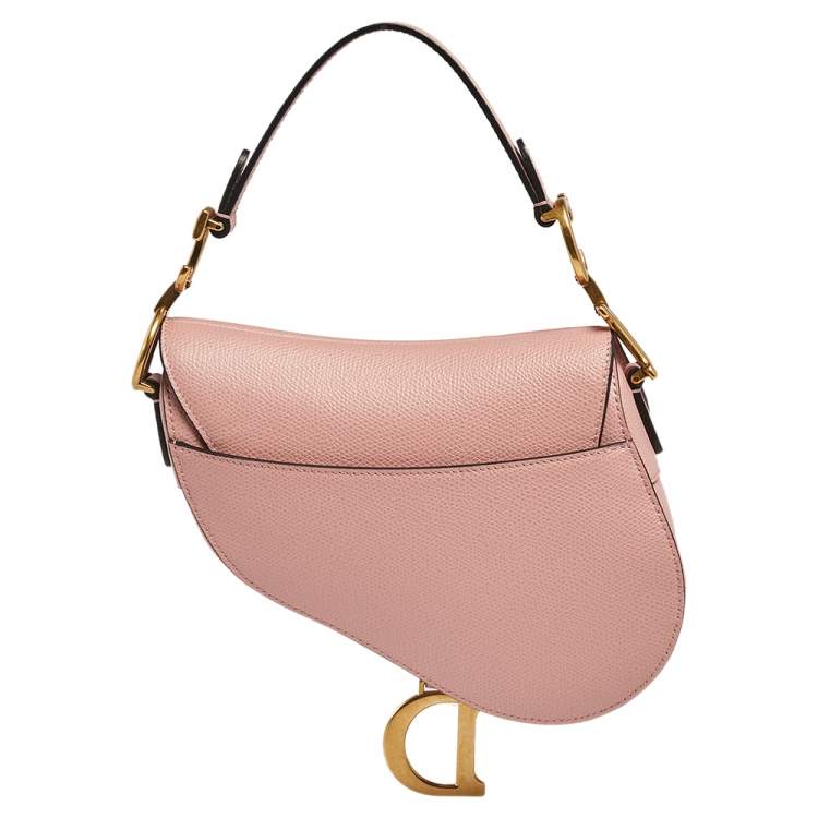 Pre Owned Dior Pink Grained Leather Saddle Bag