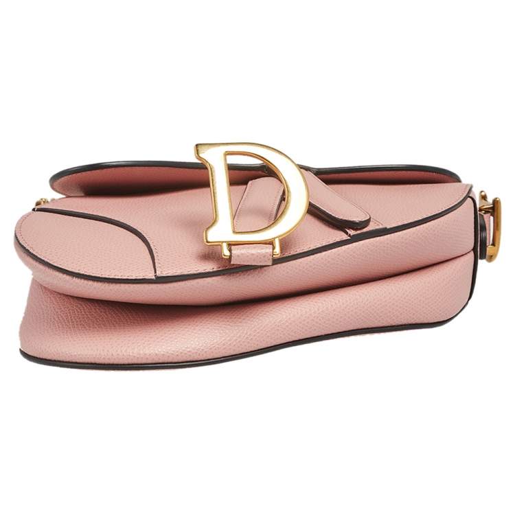 Pre Owned Dior Pink Grained Leather Saddle Bag