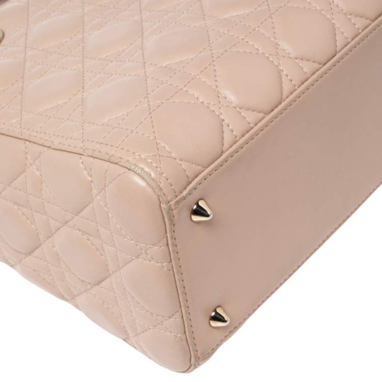 Pre Owned Dior Beige Cannage Leather Medium Lady Dior Tote 