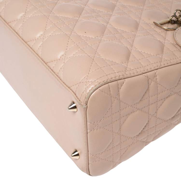 Pre Owned Dior Beige Cannage Leather Medium Lady Dior Tote 