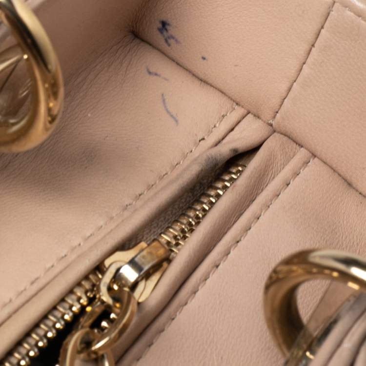 Pre Owned Dior Beige Cannage Leather Medium Lady Dior Tote 