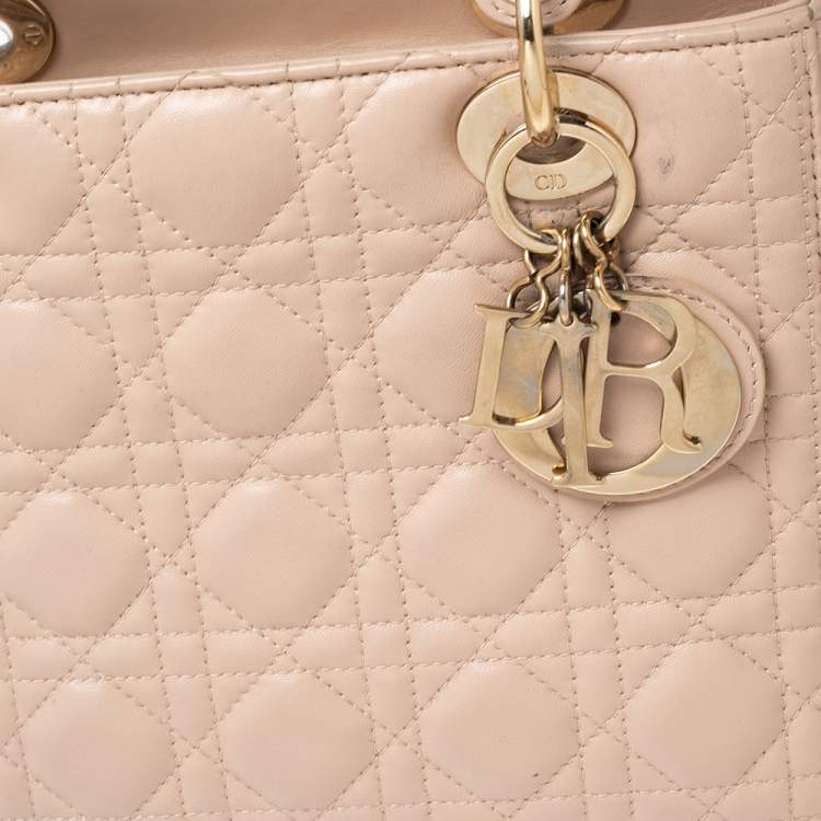 Pre Owned Dior Beige Cannage Leather Medium Lady Dior Tote 