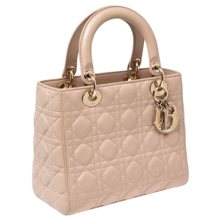 Pre Owned Dior Beige Cannage Leather Medium Lady Dior Tote 