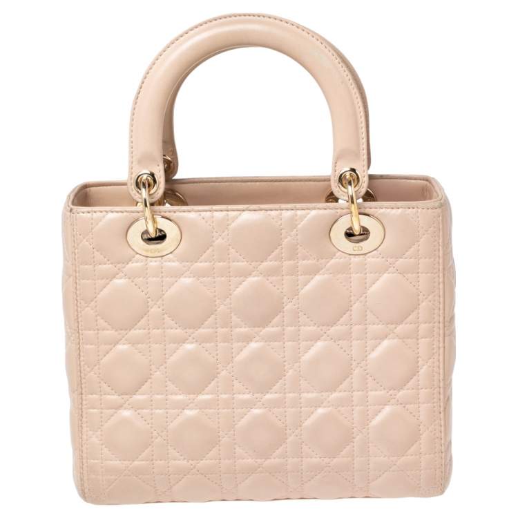 Pre Owned Dior Beige Cannage Leather Medium Lady Dior Tote 