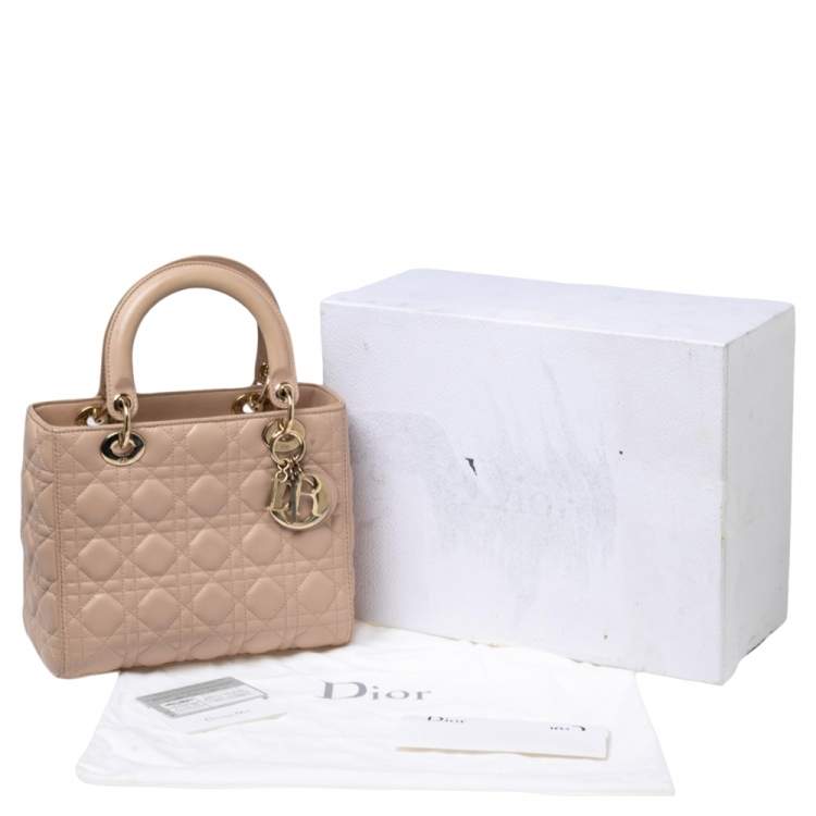 Pre Owned Dior Beige Cannage Leather Medium Lady Dior Tote 