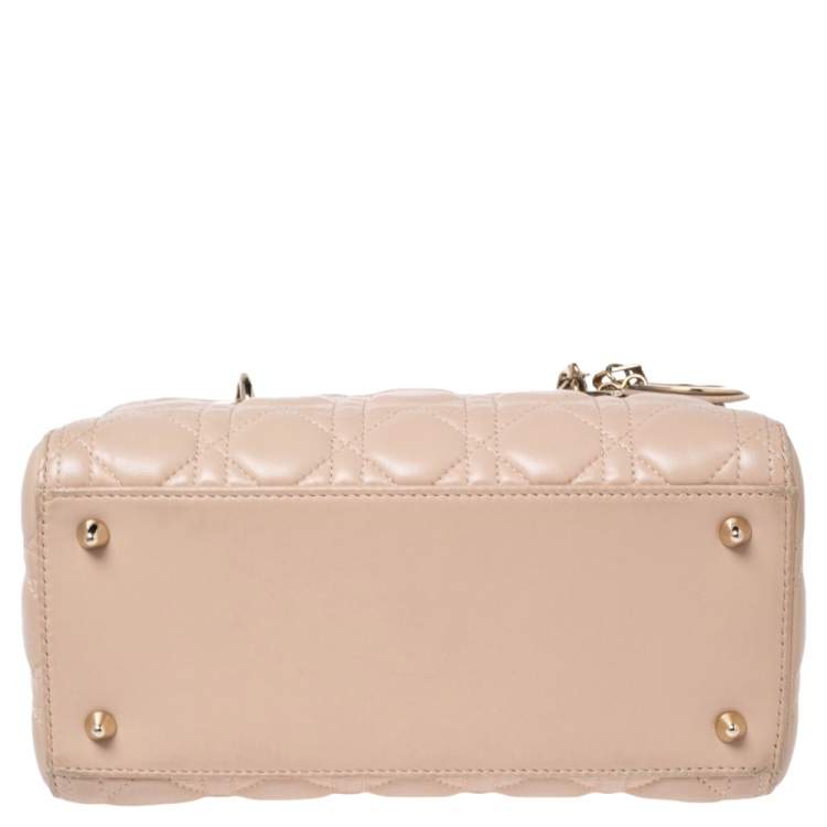 Pre Owned Dior Beige Cannage Leather Medium Lady Dior Tote 