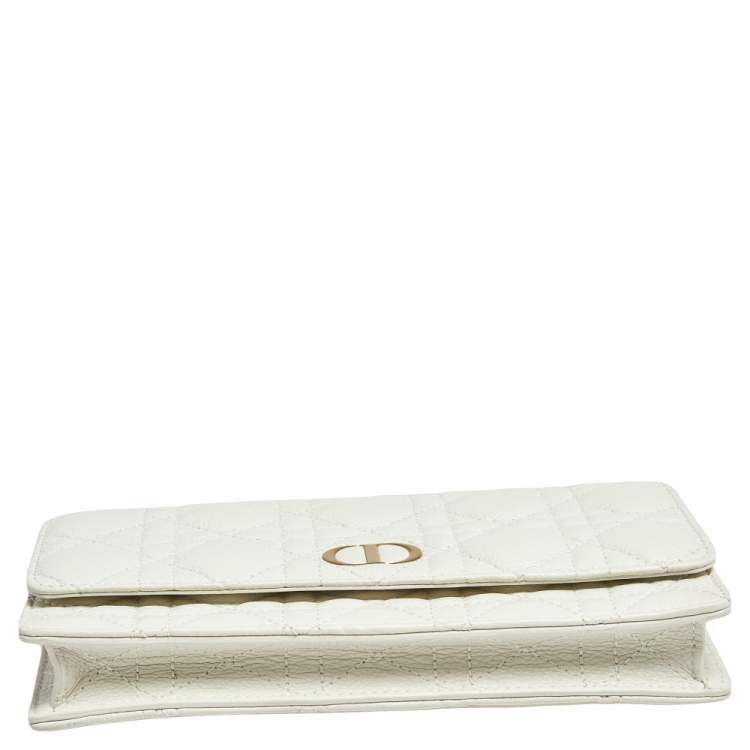 Pre Owned Dior White Cannage Leather Caro Belt Pouch with Chain