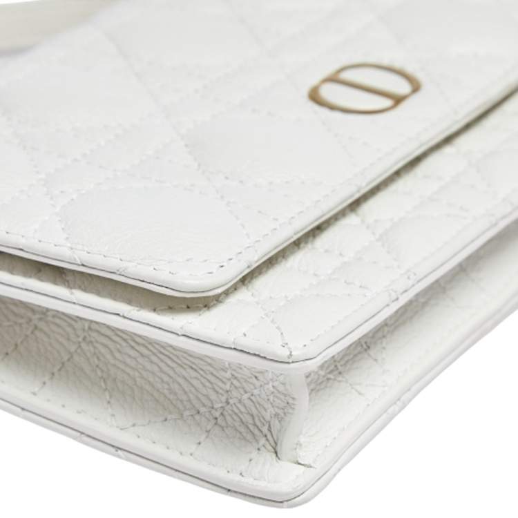 Pre Owned Dior White Cannage Leather Caro Belt Pouch with Chain