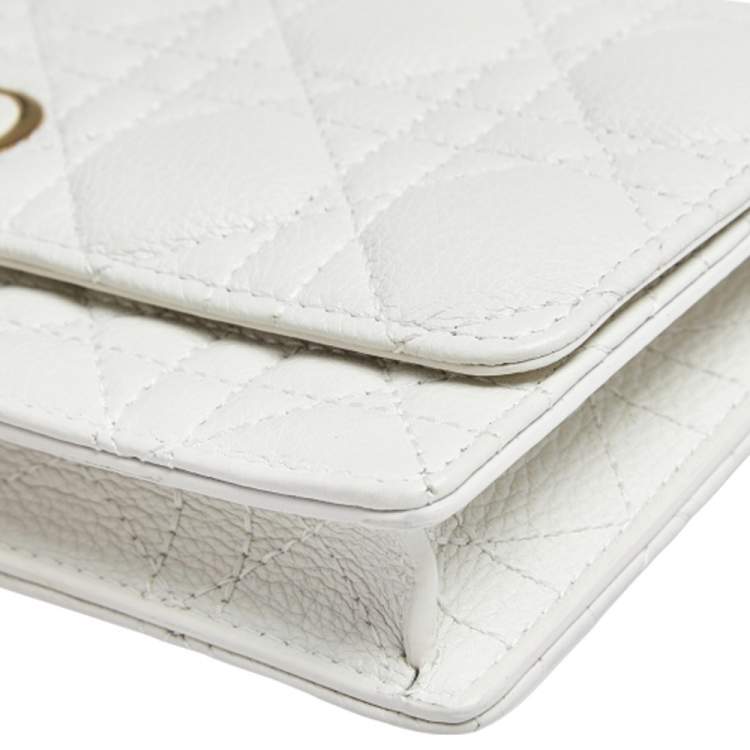 Pre Owned Dior White Cannage Leather Caro Belt Pouch with Chain