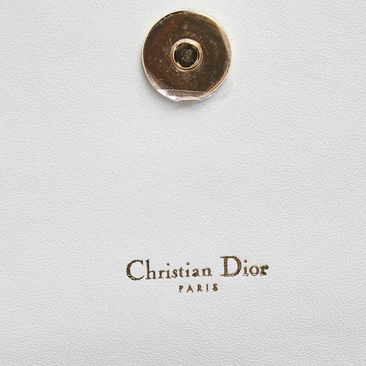 Pre Owned Dior White Cannage Leather Caro Belt Pouch with Chain