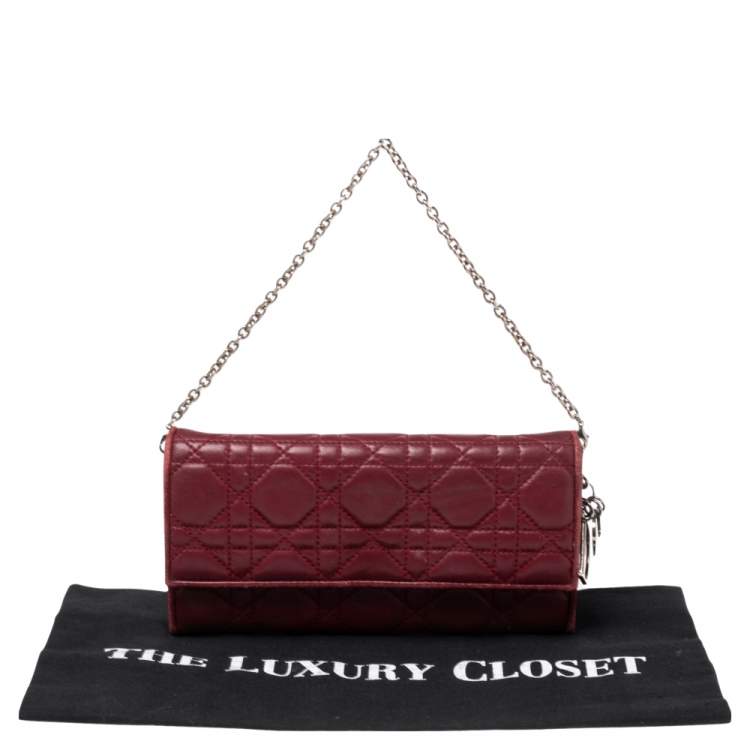 Pre Owned Dior Dark Red Cannage Leather Lady Dior Continental Wallet