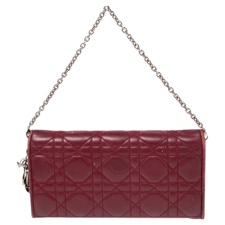 Pre Owned Dior Dark Red Cannage Leather Lady Dior Continental Wallet