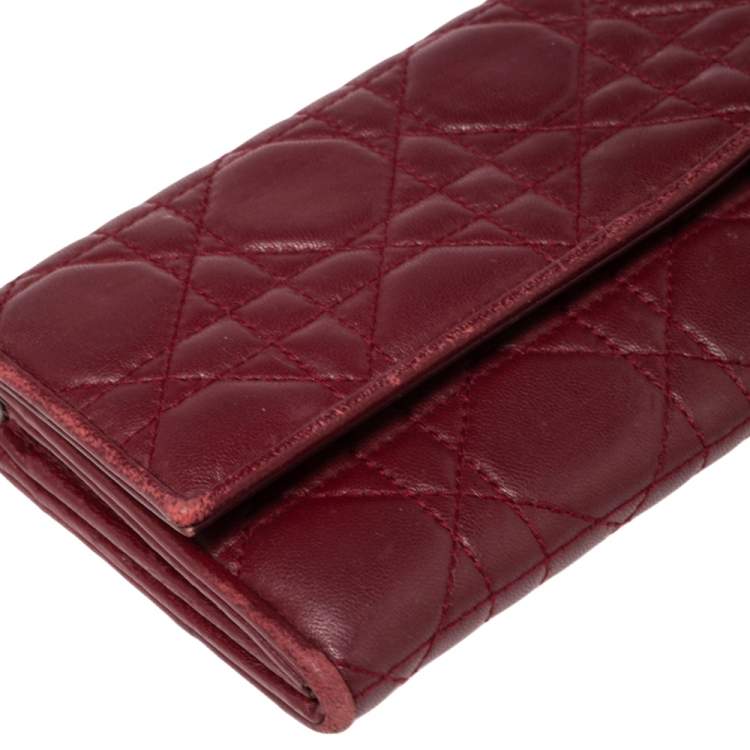 Pre Owned Dior Dark Red Cannage Leather Lady Dior Continental Wallet