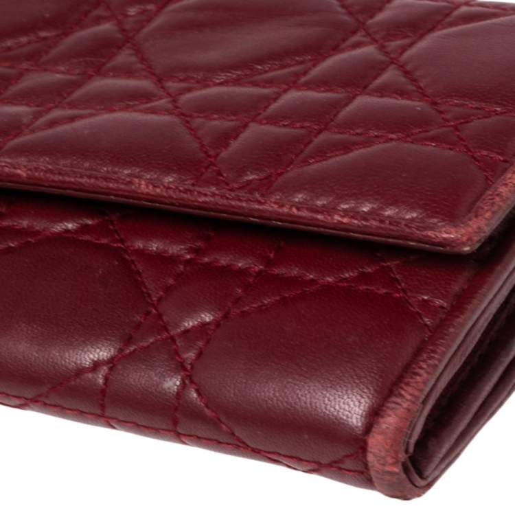 Pre Owned Dior Dark Red Cannage Leather Lady Dior Continental Wallet