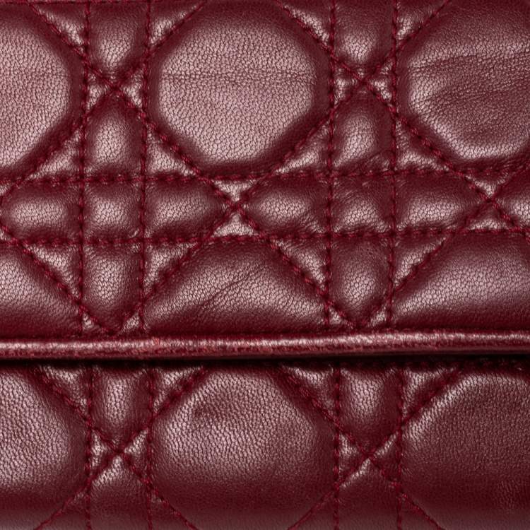 Pre Owned Dior Dark Red Cannage Leather Lady Dior Continental Wallet