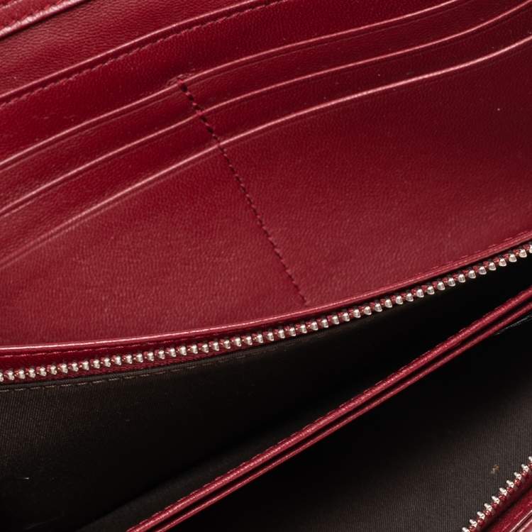 Pre Owned Dior Dark Red Cannage Leather Lady Dior Continental Wallet