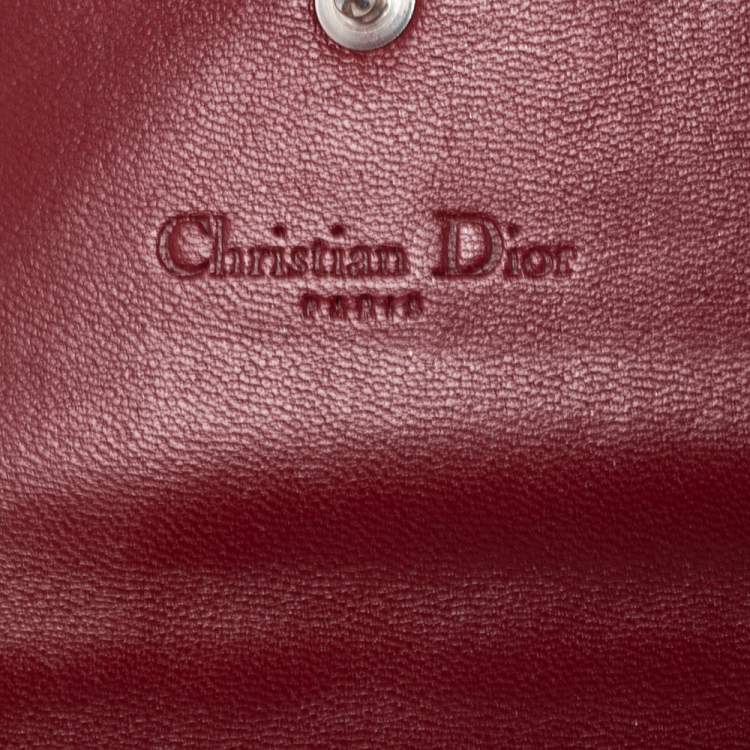 Pre Owned Dior Dark Red Cannage Leather Lady Dior Continental Wallet