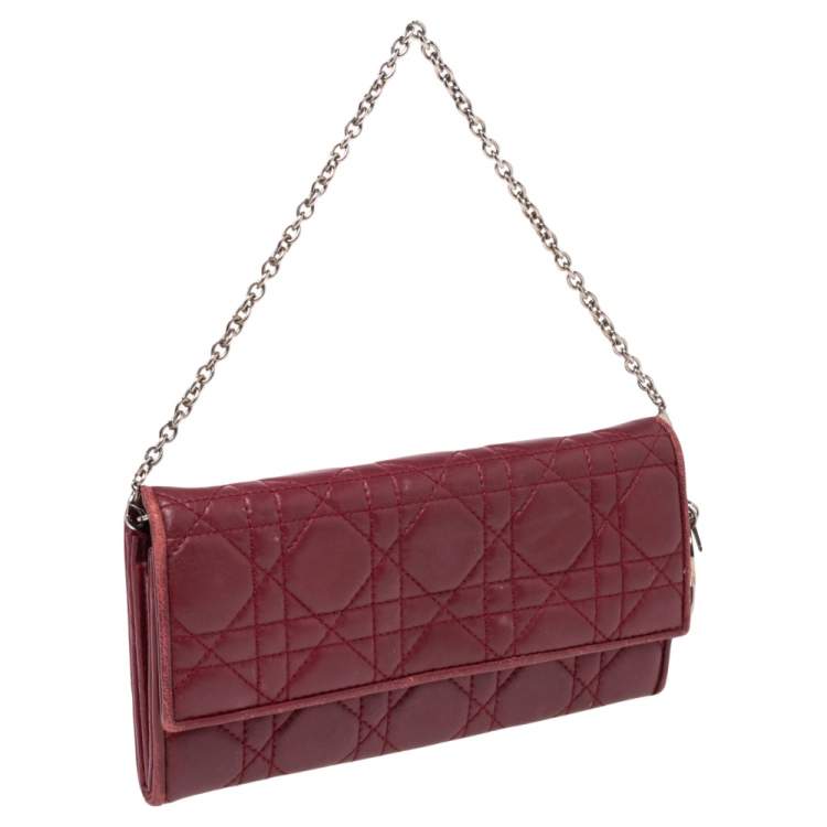 Pre Owned Dior Dark Red Cannage Leather Lady Dior Continental Wallet