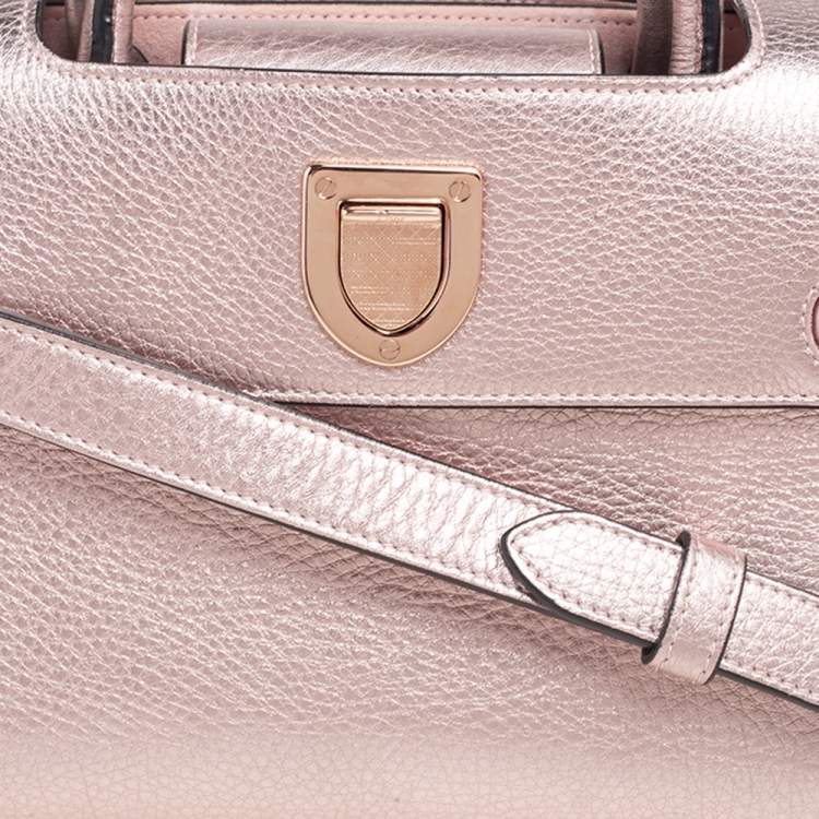 Pre Owned Dior Metallic Light Pink Pebbled Leather Mini Diorever Tote