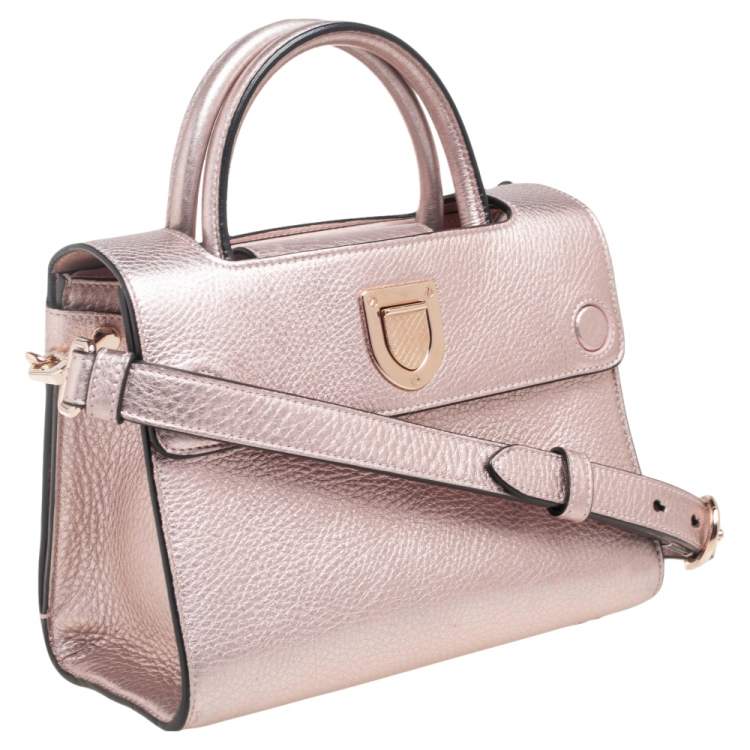 Pre Owned Dior Metallic Light Pink Pebbled Leather Mini Diorever Tote