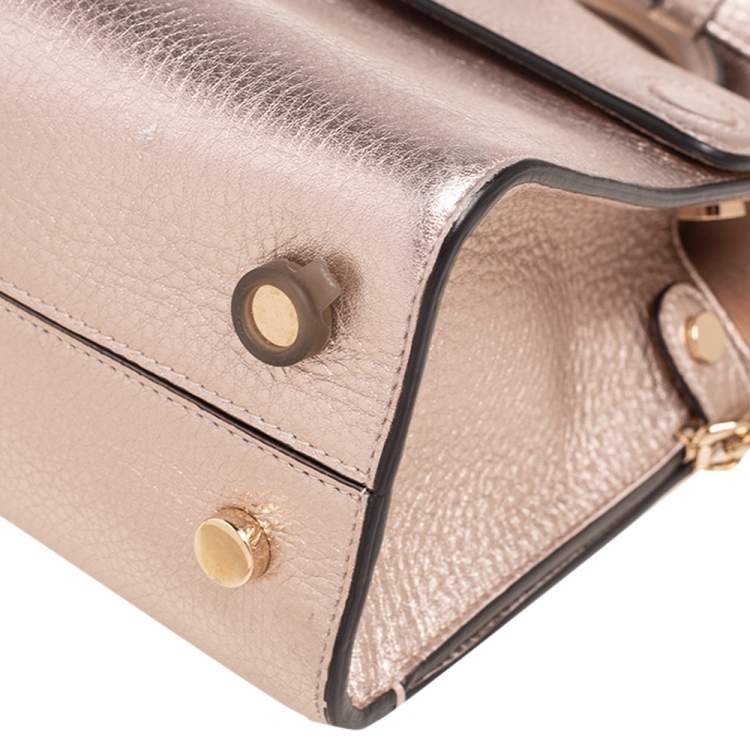 Pre Owned Dior Metallic Light Pink Pebbled Leather Mini Diorever Tote