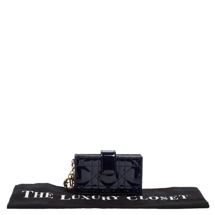 Pre Owned  Dior Dark Blue Cannage Patent Leather Lady Dior Gusset Card Case 