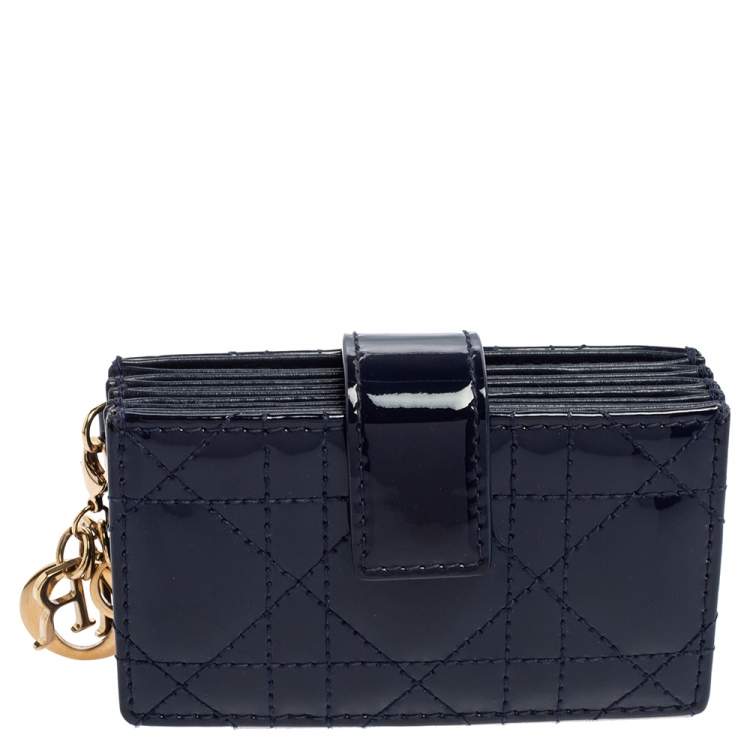 Pre Owned  Dior Dark Blue Cannage Patent Leather Lady Dior Gusset Card Case 