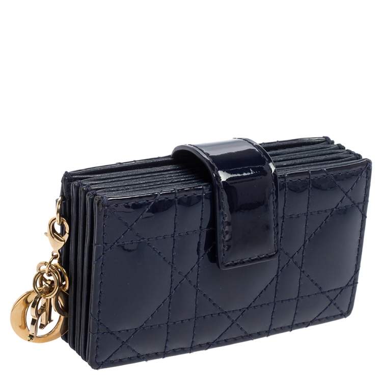 Pre Owned  Dior Dark Blue Cannage Patent Leather Lady Dior Gusset Card Case 