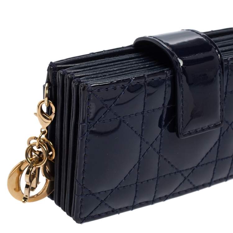 Pre Owned  Dior Dark Blue Cannage Patent Leather Lady Dior Gusset Card Case 