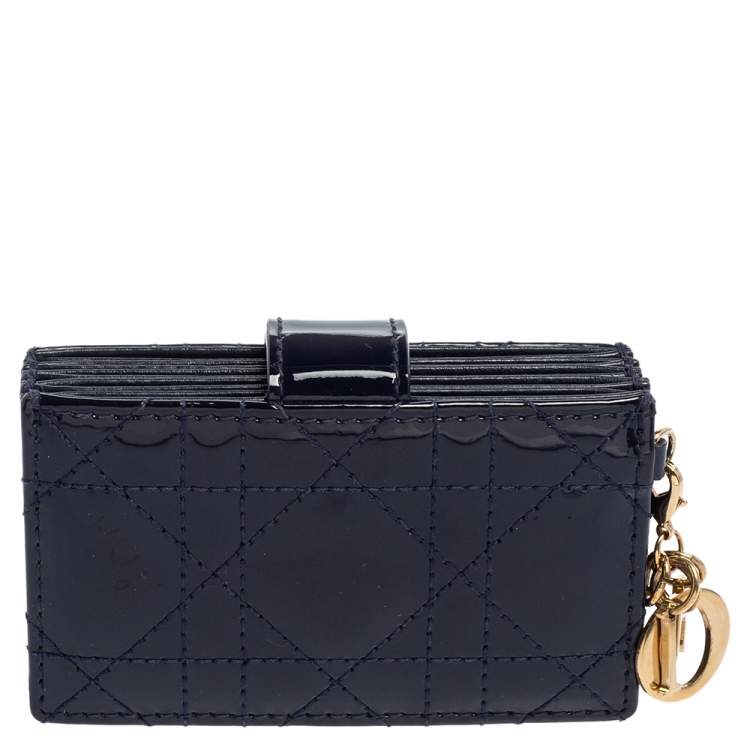 Pre Owned  Dior Dark Blue Cannage Patent Leather Lady Dior Gusset Card Case 