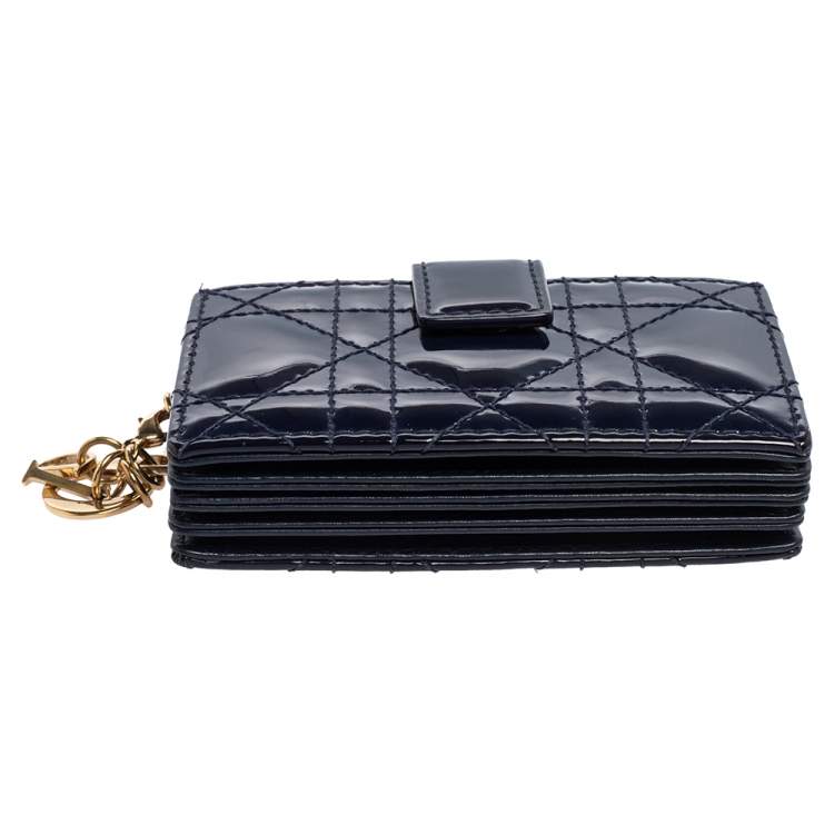 Pre Owned  Dior Dark Blue Cannage Patent Leather Lady Dior Gusset Card Case 