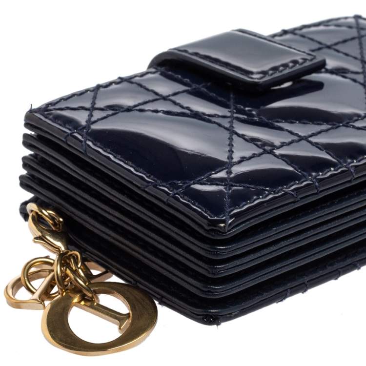 Pre Owned  Dior Dark Blue Cannage Patent Leather Lady Dior Gusset Card Case 