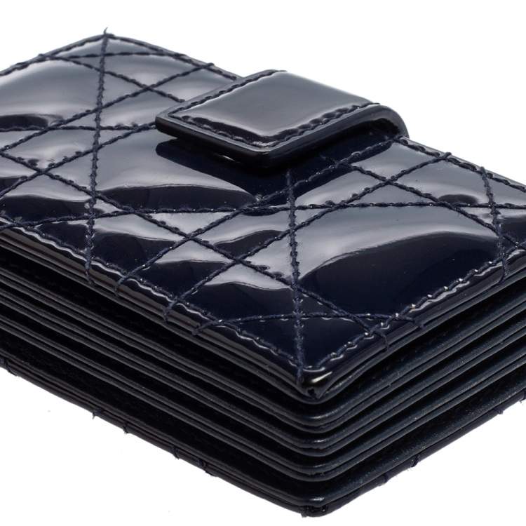 Pre Owned  Dior Dark Blue Cannage Patent Leather Lady Dior Gusset Card Case 