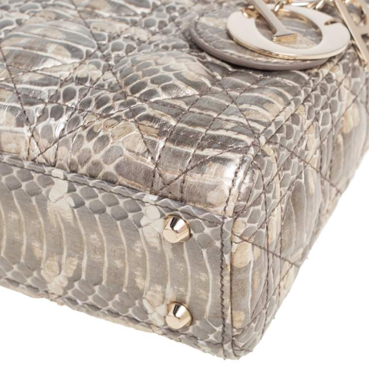 Pre Owned Dior Beige/Gold Python Mini Lady Dior Chain Tote