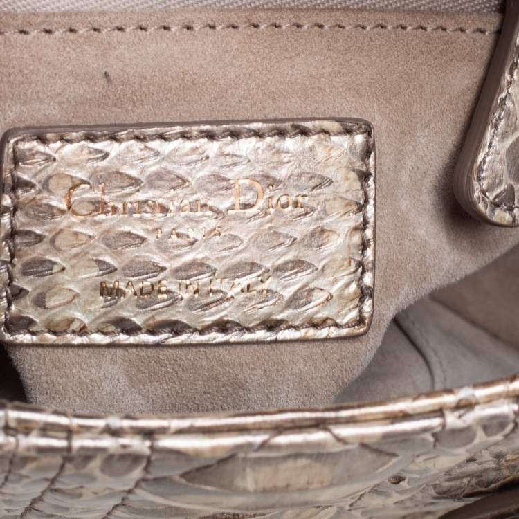 Pre Owned Dior Beige/Gold Python Mini Lady Dior Chain Tote