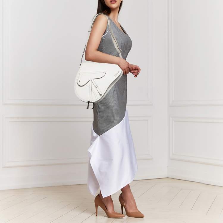 Pre Owned Dior White Leather Front Pocket Saddle Bag