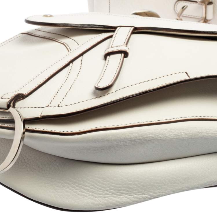 Pre Owned Dior White Leather Front Pocket Saddle Bag