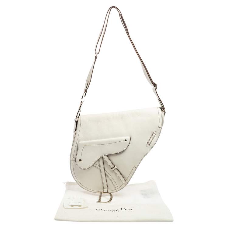 Pre Owned Dior White Leather Front Pocket Saddle Bag
