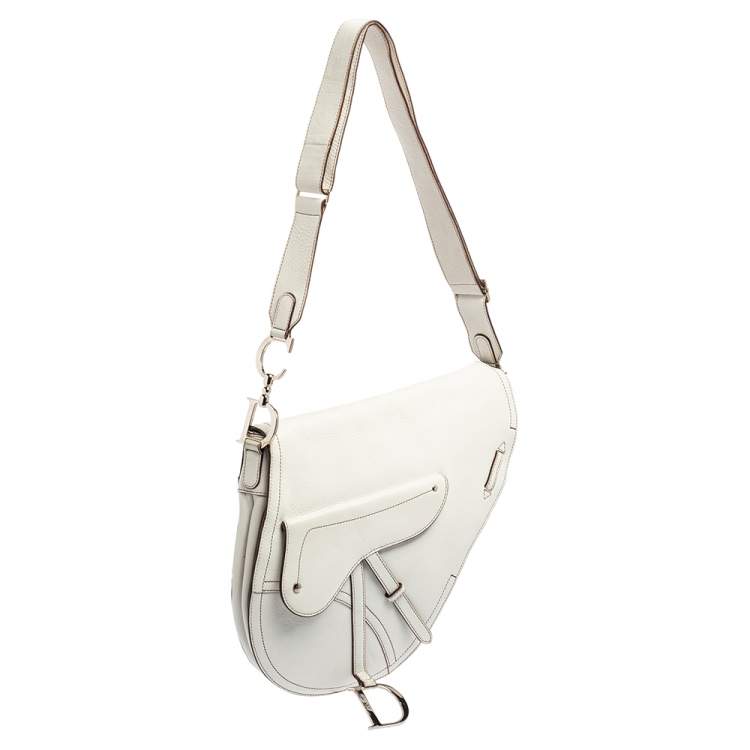 Pre Owned Dior White Leather Front Pocket Saddle Bag