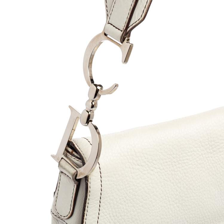 Pre Owned Dior White Leather Front Pocket Saddle Bag