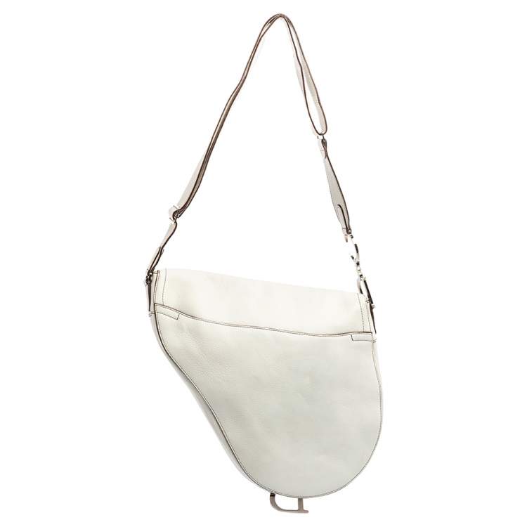 Pre Owned Dior White Leather Front Pocket Saddle Bag
