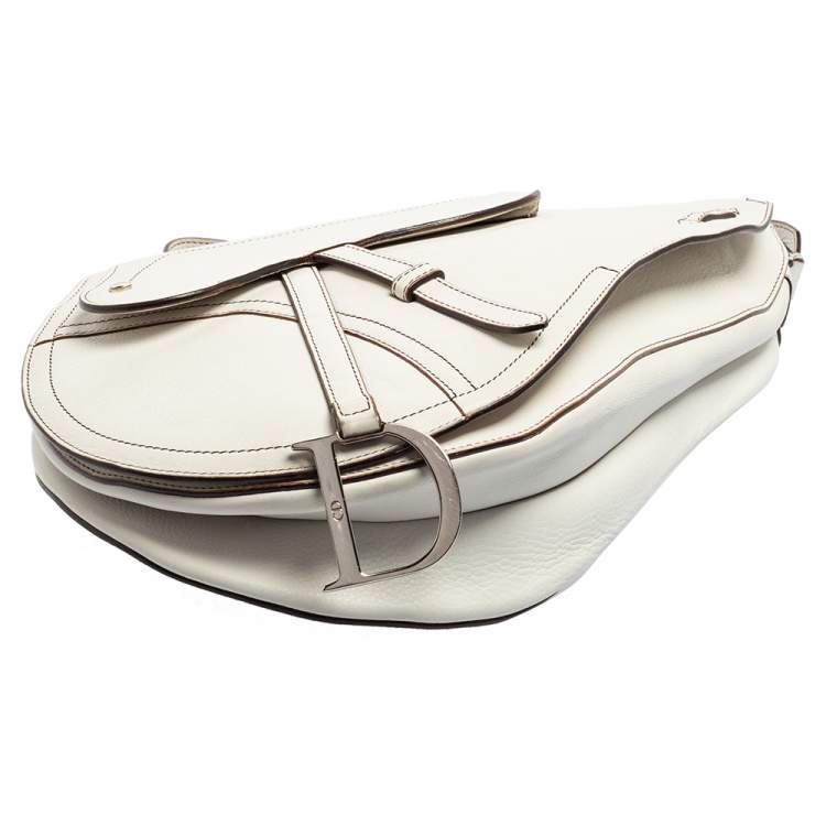 Pre Owned Dior White Leather Front Pocket Saddle Bag