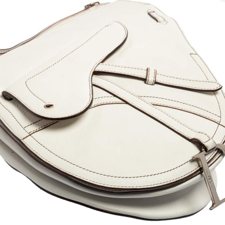 Pre Owned Dior White Leather Front Pocket Saddle Bag