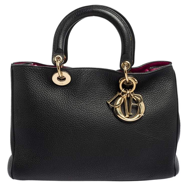 Pre Owned Dior Black Leather Medium Diorissimo Shopper Tote