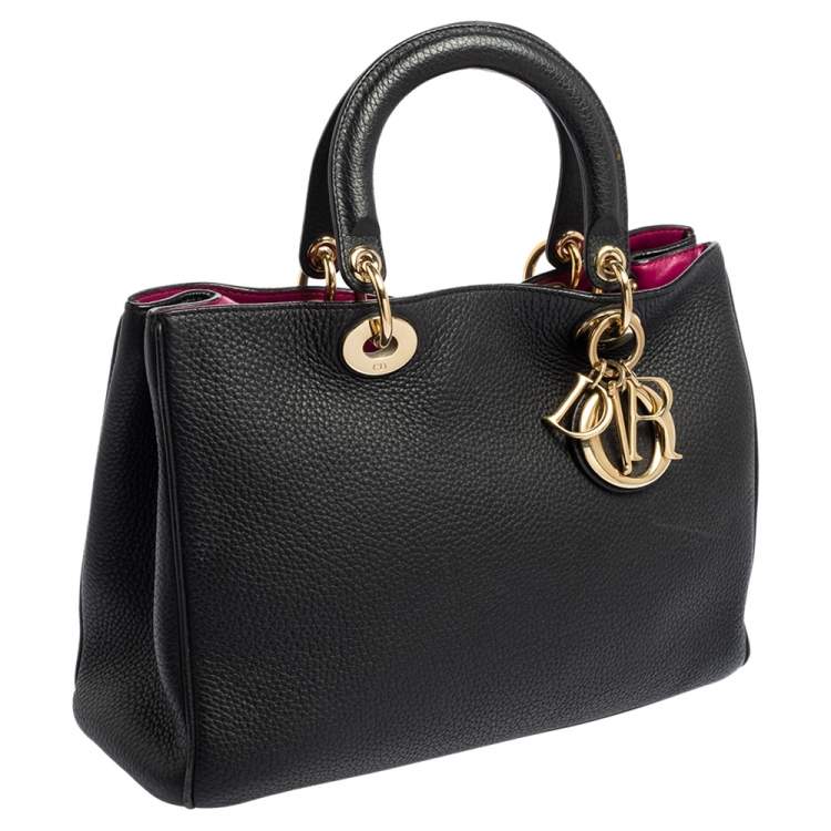 Pre Owned Dior Black Leather Medium Diorissimo Shopper Tote