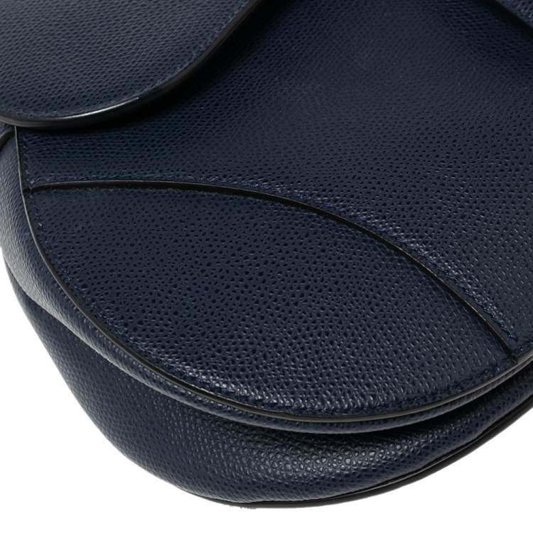 Pre Owned Dior Navy Blue Grained Leather Saddle Bag
